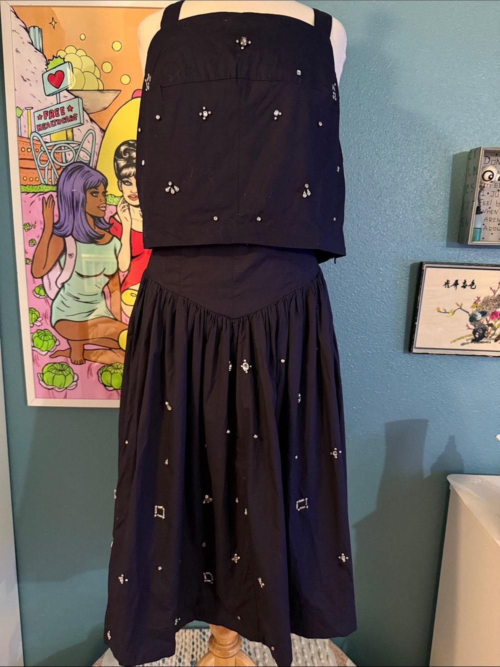 Maeve Anthropologie Embellished Rhinestone 2 Piece Set Top Skirt XL⁠